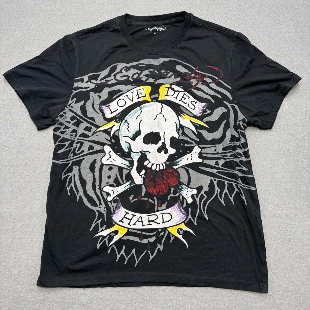 Y2K Ed Hardy T-Shirt Men's Medium Black Love Dies Hard Skull Grunge Streetwear